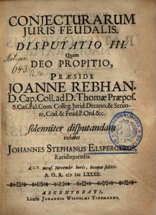 Conjecturarum Juris Feudalis. Disputatio III.