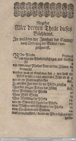 Register Aller dreyen Theile dieses Büchleins.