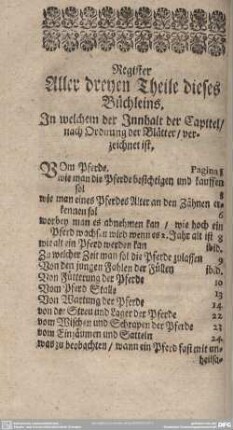 Register Aller dreyen Theile dieses Büchleins.