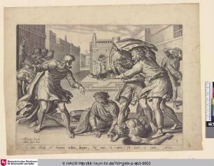 [The two angels smite the men of Sodom with blindness; Zwei Engel strafen die Männer von Sodom mit Blindheit]