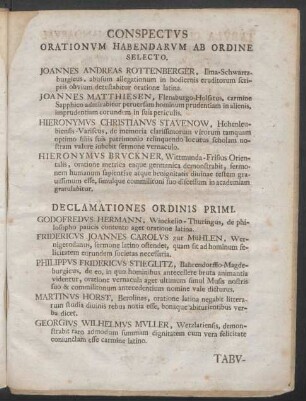 Conspectus Orationum Habendarum Ab Ordine Selecto