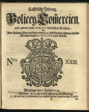 Nro. XXIII, Montags, den 5. Junius 1741