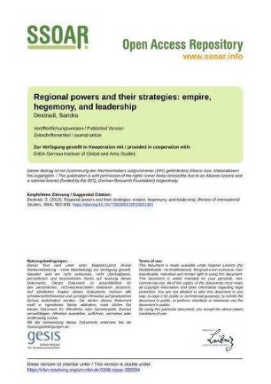 Regional powers and their strategies: empire, hegemony, and leadership