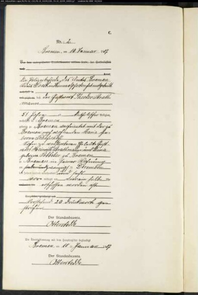 Sterberegister Standesamt Bremen