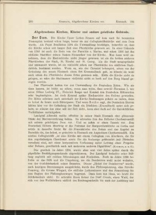 Abgebrochene Kirchen, Klöster und andere geistliche Gebäude.
