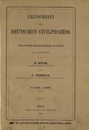 Zeitschrift für deutschen Zivilprozess, 9. 1886