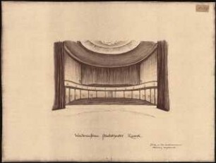 Staatstheater Kassel: (Lichtpause von Inv.Nr. 35792): Perspektivische Ansicht Zuschauerraum, Oberrang abgetrennt
