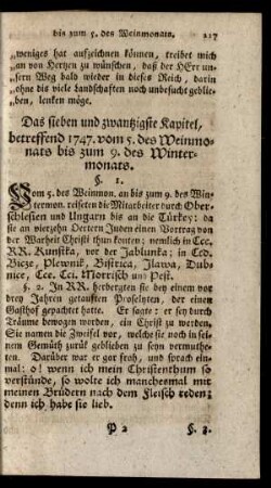 Das sieben und zwantzigste Kapitel, betreffend 1747. vom 5. des Weinmonats bis zum 9. des Wintermonats
