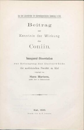 Beitrag zur Kenntnis der Wirkung des Coniin