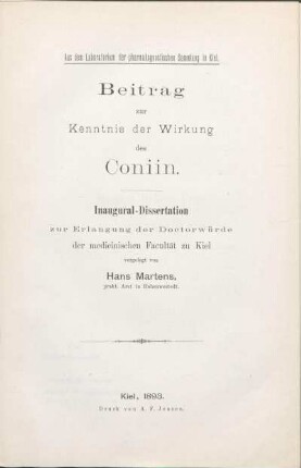 Beitrag zur Kenntnis der Wirkung des Coniin
