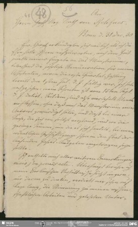 Eigenh. Briefabschrift von August Wilhelm von Schlegel an Philipp Joseph von Rehfues, Bonn, 31.12.1830