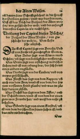 Theilung der Capitel dieses Buchs ...