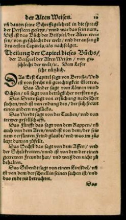 Theilung der Capitel dieses Buchs ...