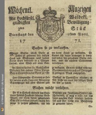 2tes Stück, Dienstags den 16ten April 1771