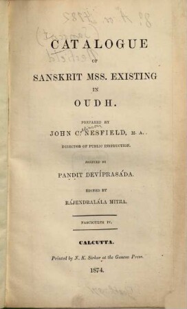A catalogue of Sanskrit manuscripts existing in Oudh, 4.