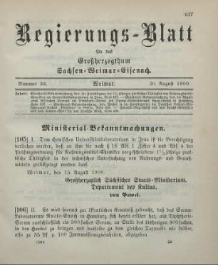 105. Ministerial-Bekanntmachung, betreffend die Zurücklegung der 1½ jährigen praktischen Thätigkeit von Nahrungsmittel-Chemikern am Universitätslaboratorium in Jena