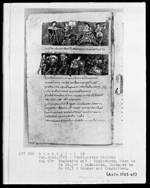 Der Stuttgarter Bibelpsalter — Textseite mit zwei Miniaturen, Folio 97verso