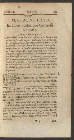 XXIV. M. Porcius Cato. Ex libro posteriore Cornelii Nepotis.