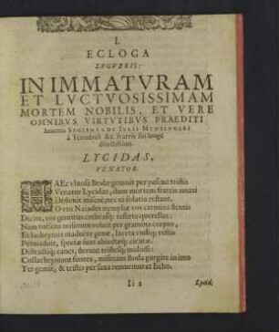 I. Ecloga Lugubris