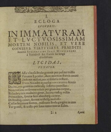I. Ecloga Lugubris