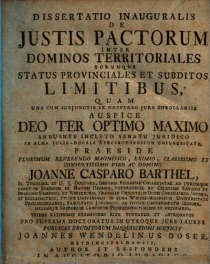 Dissertatio Inauguralis De Justis Pactorum Inter Dominos Territoriales Eorumque Status Provinciales Et Subditos Limitibus