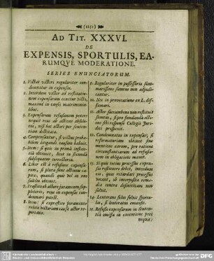 Ad Tit. XXXVI. De Expensis, Sportulis, Earumque Moderatione