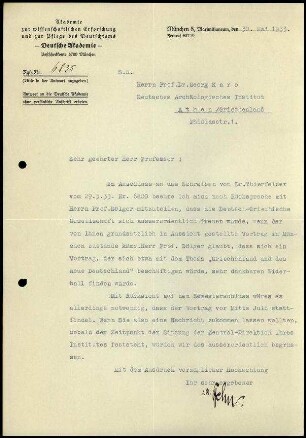 Deutsche Akademie an G. Karo