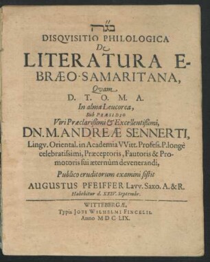 Disquisitio Philologica De Literatura Ebraeo-Samaritana