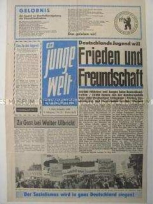 Propagandazeitung des FDJ für die Jugend in der Bundesrepublik u.a. zum Deutschlandtreffen der Jugend in Berlin (DDR)