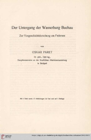 Der Untergang der Wasserburg Buchau : Zur Vorgeschichtsforschung am Federsee