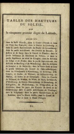 Tables des Hauteurs du Soleil, puor le cinquante premier dégré de Latitude...