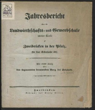 Eine Notiz vom brennenden Berge bei Sulzbach