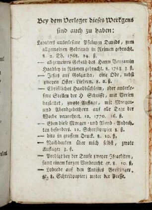 Bey dem Verleger dieses Werkgens sind auch zu haben: