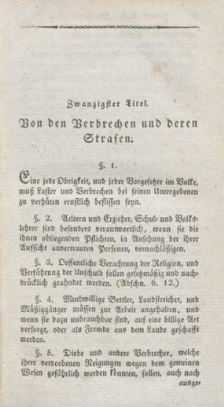 Zwanzigster Titel. Von den Verbrechen und deren Strafen