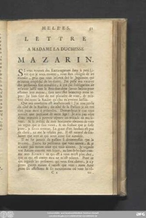 Lettre A Madame La Duchesse Mazarin.