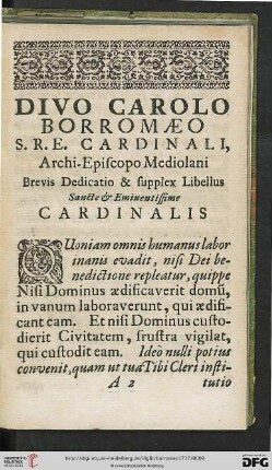 Brevis Dedicatio & supplex Libellus