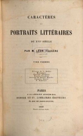 Caractères et portraits littéraires du XVIe siècle, 1