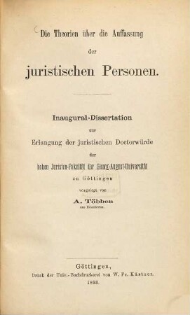 Die Theorien über die Auffassung der juristischen Personen