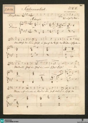 Schlummerlied - JWK Mus.Ms. 290 v : V, pf; D|b; StrK WoO 9.32