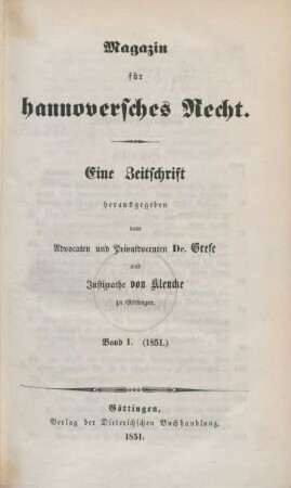 1.1851: Magazin für hannoversches Recht