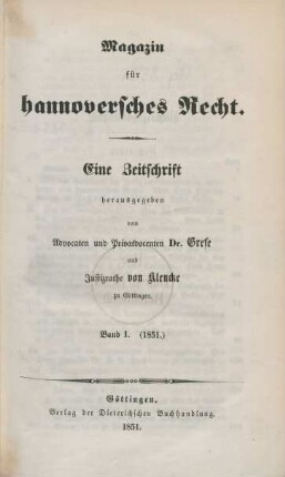 1.1851: Magazin für hannoversches Recht