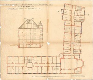 Seidl, Gabriel von; München, Öttingen- / Reitmorstr.; Vinzentinum - Grundriss 1. OG, Schnitt