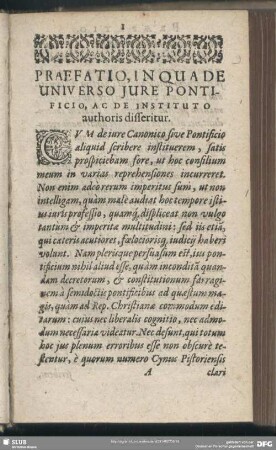 Praefatio. In Qua De Universo Jure Pontificio, Ac De Instituto authoris disseritur