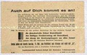 Propagandaflugblatt des Landesausschusses Sachsen-Anhalt des Deutschen Volkskongresses