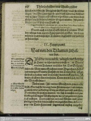 IV. Haupt punct. Was von den Träumen zuhalten seye