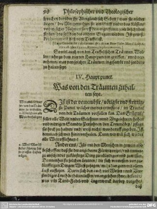 IV. Haupt punct. Was von den Träumen zuhalten seye