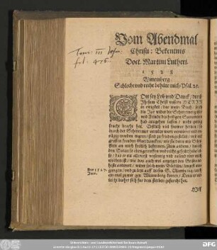 Vom Abendmal Christi: Bekentnis Doct. Martini Lutheri. 1528 Wittemberg.