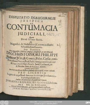 Disputatio Inauguralis Iuridica De Contumacia Iudiciali