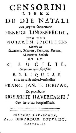 Censorini Liber De Die Natali