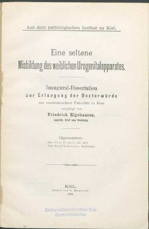 Eine seltene Misbildung des weiblichen Urogenitalapparates